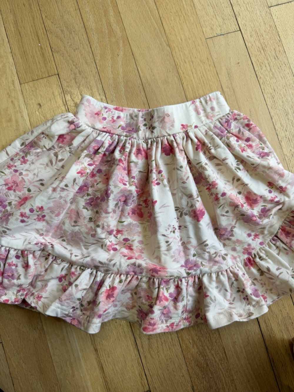 Petit Amalie Girls Floral Ruffle Skirt in Pink and Cream